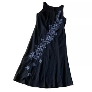 Vintage Y2K Beaded Black Floral Long Maxi Dress 12 Fairygoth Cut Out